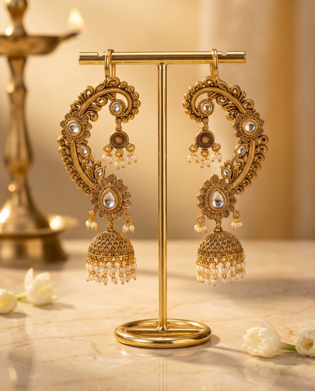 Antique Gold Ear Cuff Jhumkas