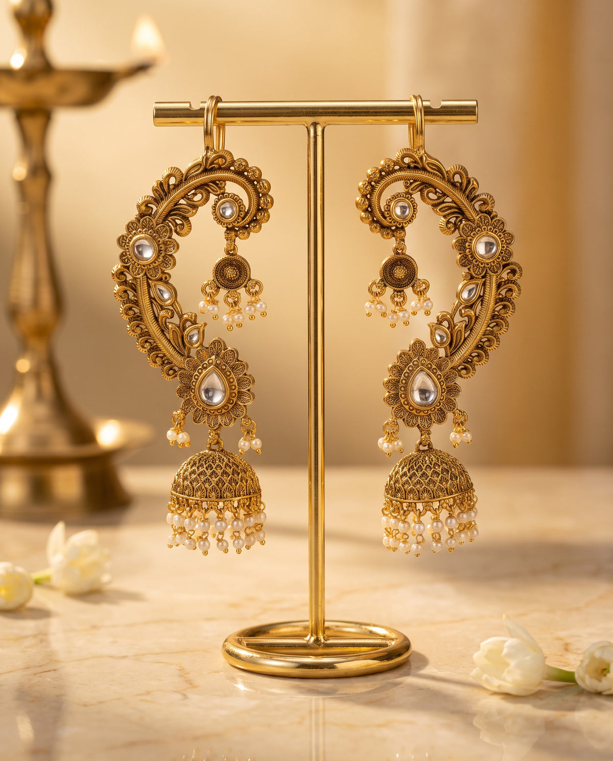 Antique Gold Ear Cuff Jhumkas