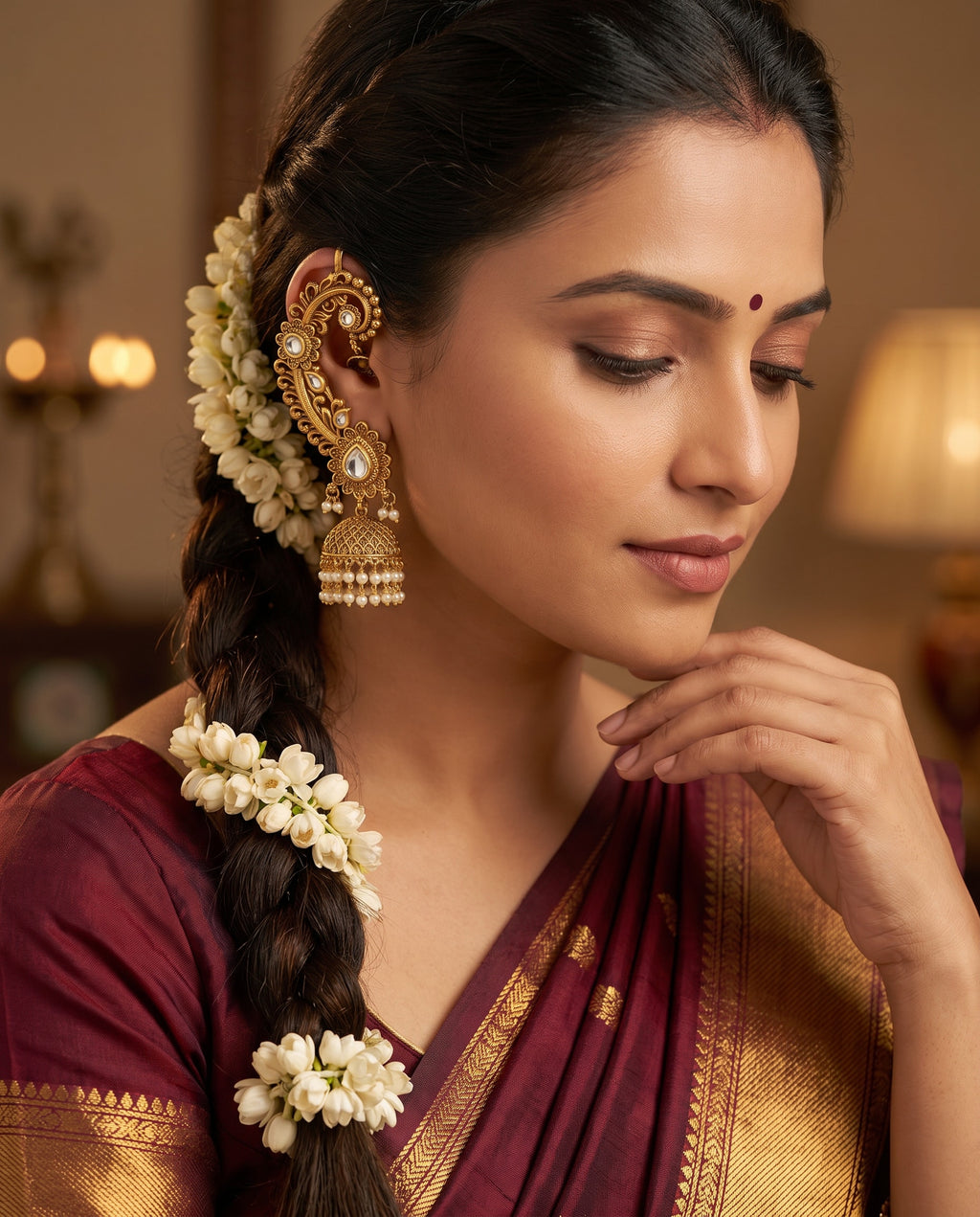 Antique Gold Ear Cuff Jhumkas