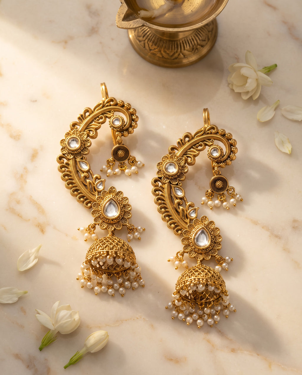 Antique Gold Ear Cuff Jhumkas