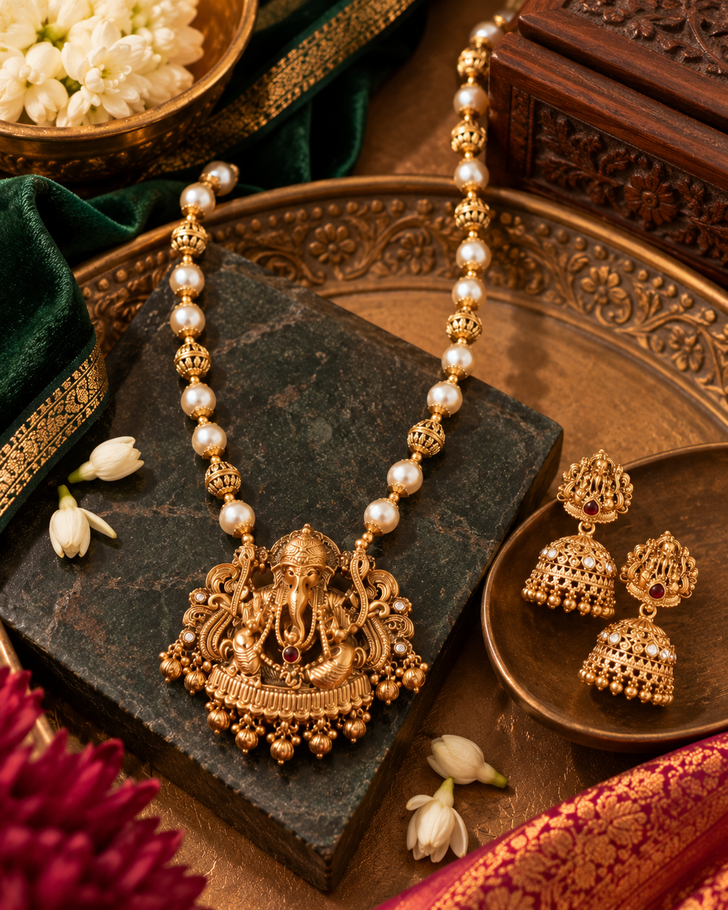 Golden Ganesha Temple Jewellery Portrait