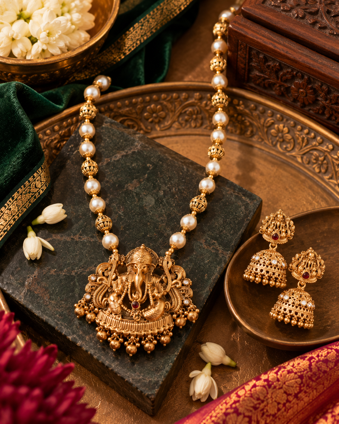 Golden Ganesha Temple Jewellery Portrait