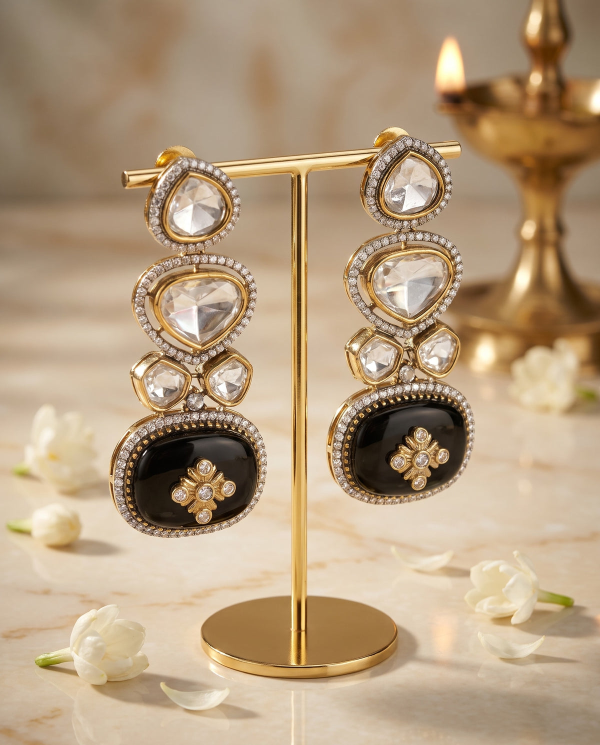 Black Onyx Kundan Drop Earrings