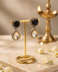 Black Square Kundan Drop Earrings