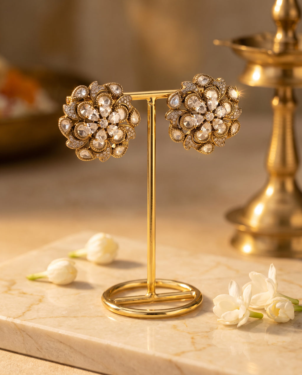 Classic Kundan Flower Stud Earrings