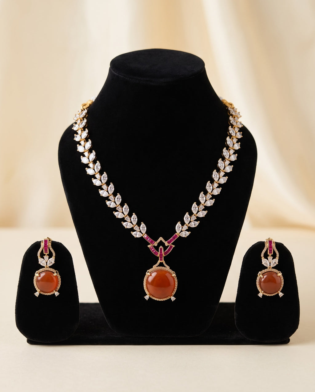 Coral Drop CZ Necklace Set