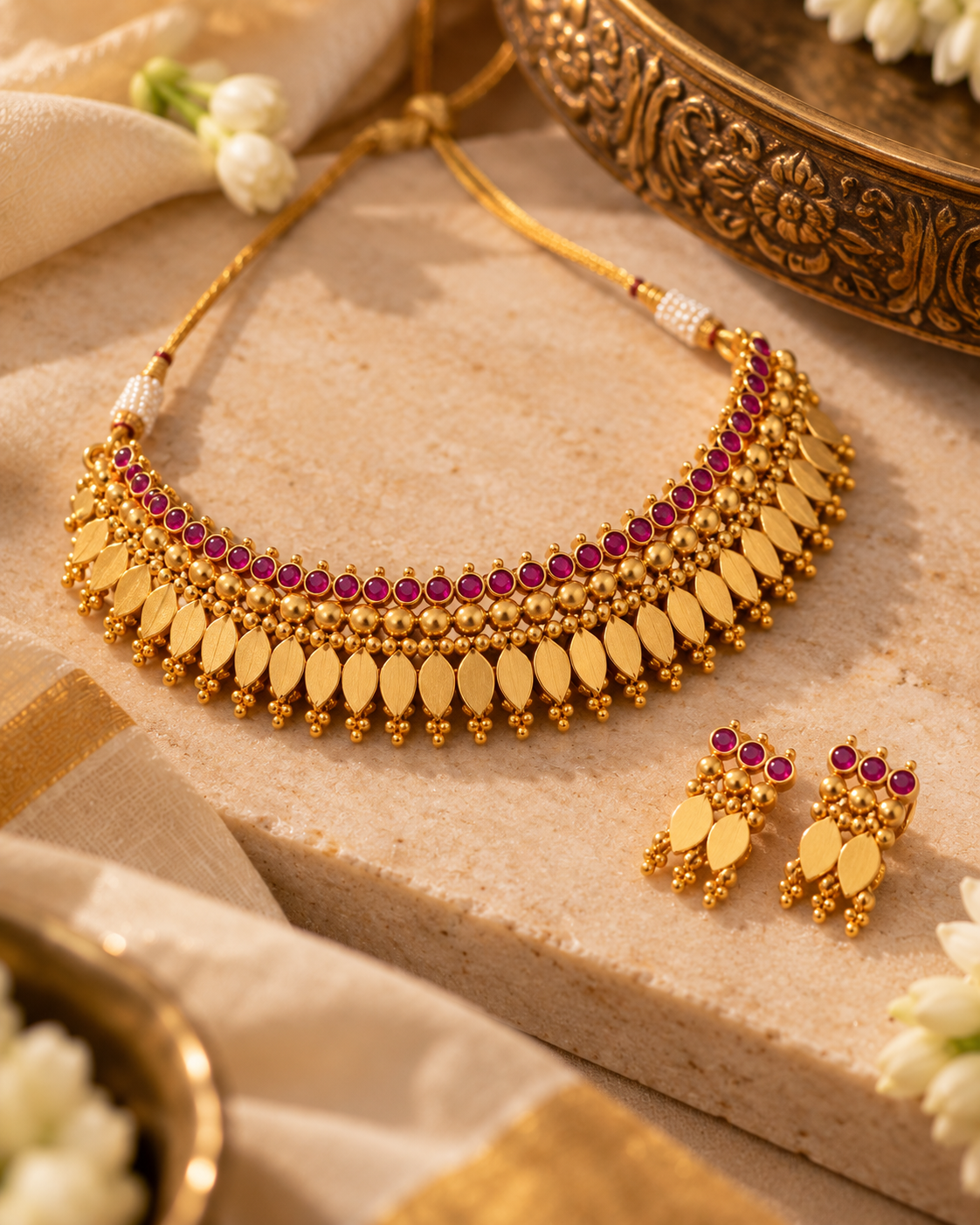 Traditional Ruby Gold Choker Set