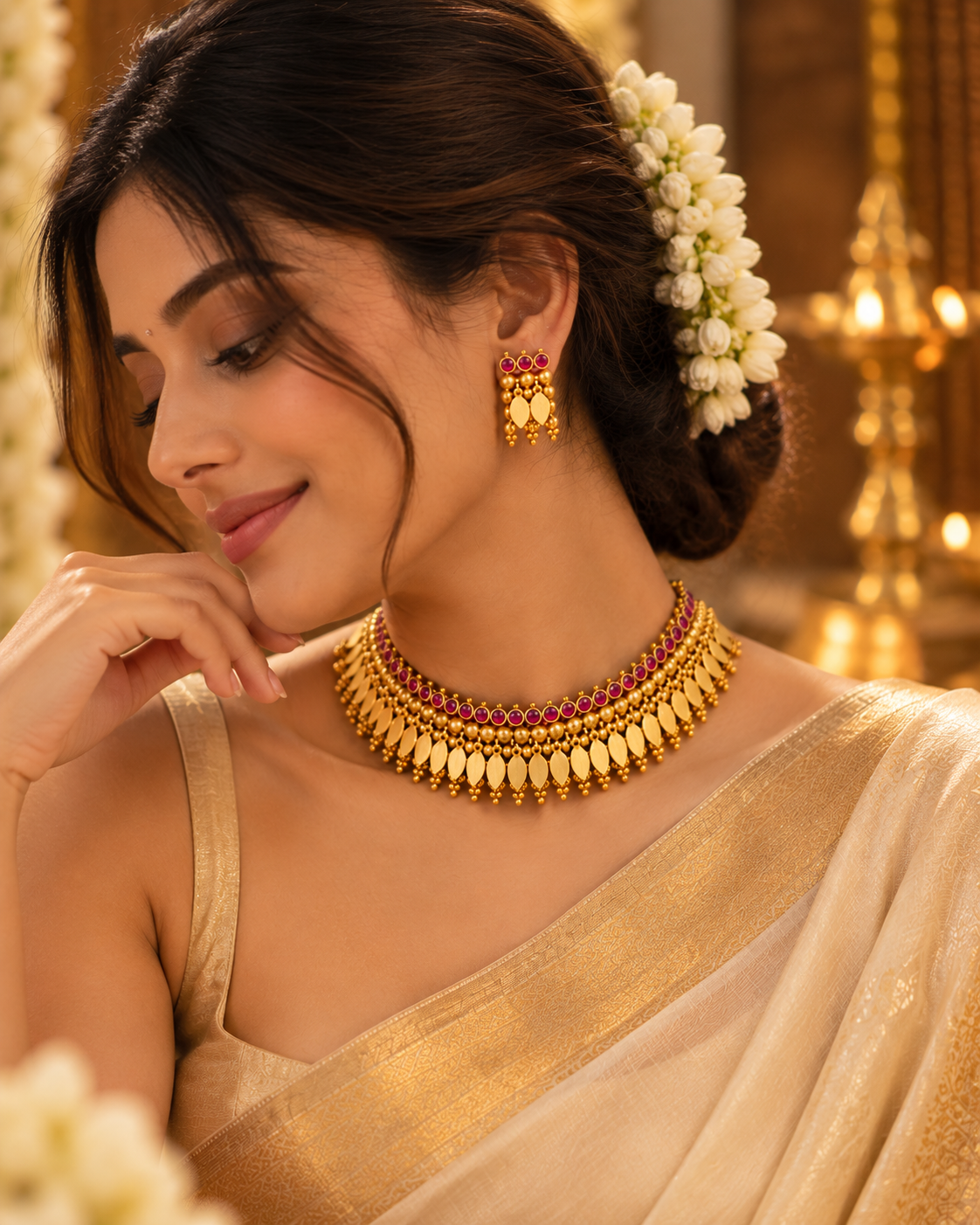 Traditional Ruby Gold Choker Set
