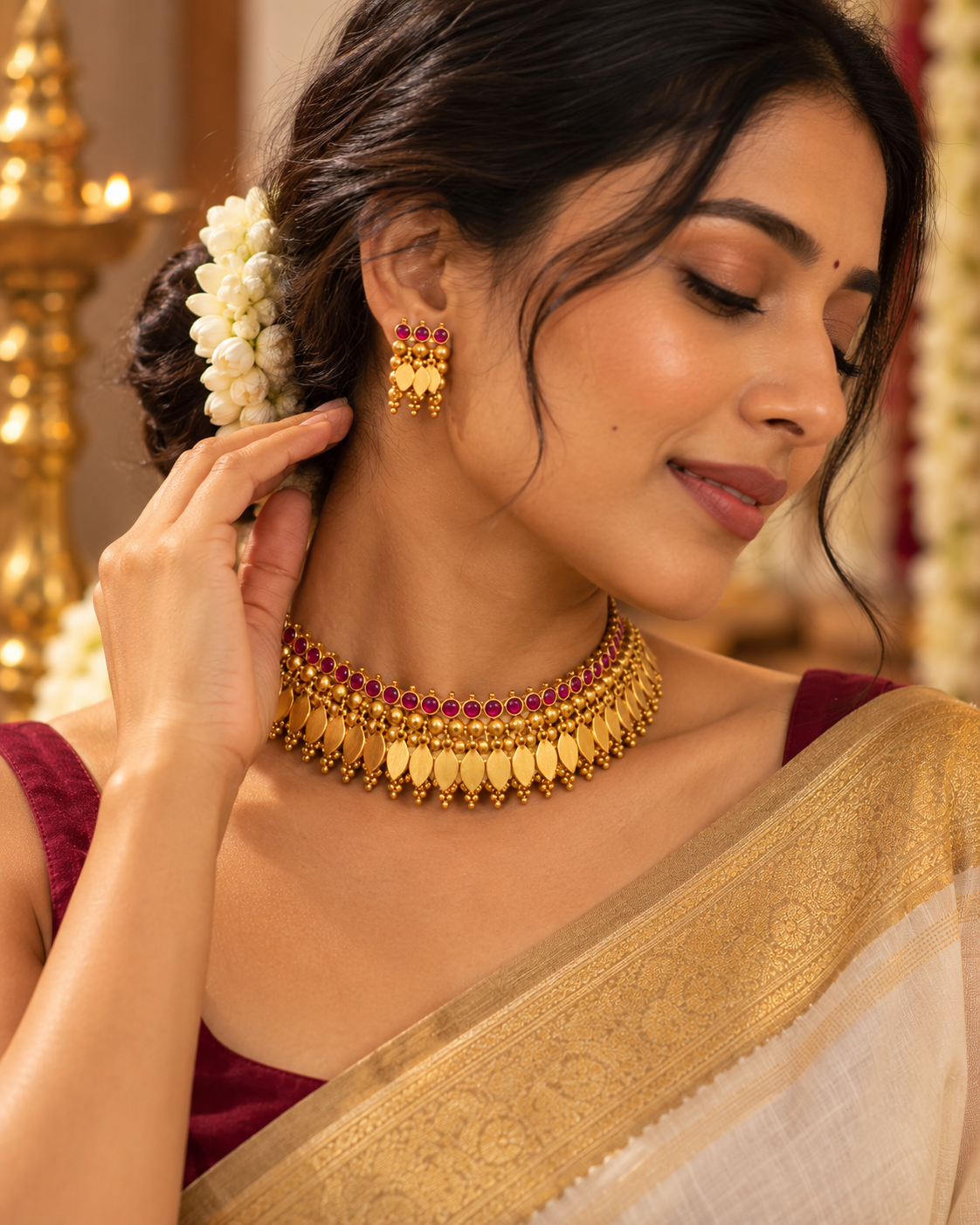 Traditional Ruby Gold Choker Set