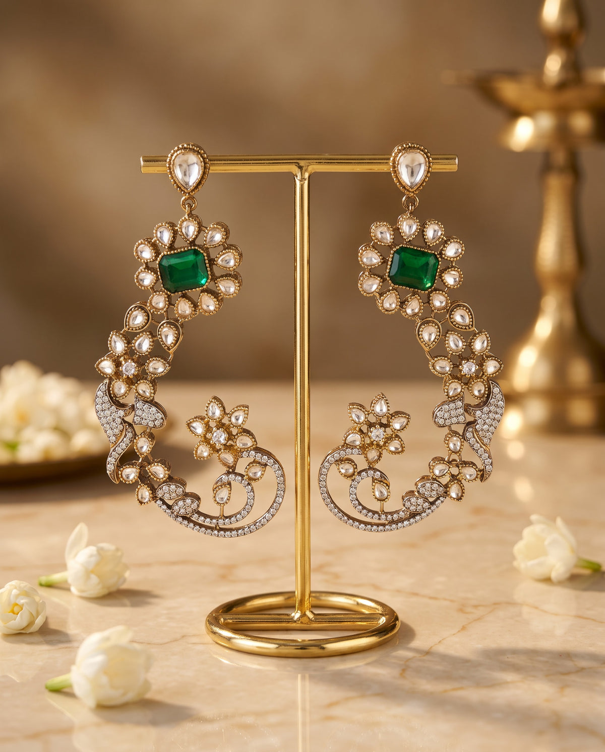 Emerald Square Stone Ear Cuffs
