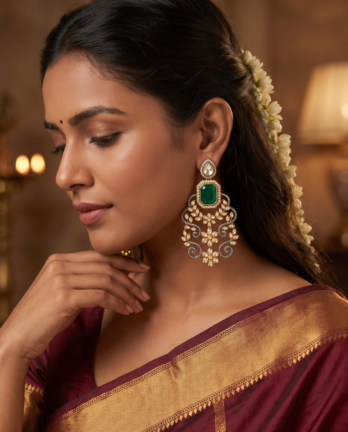 Emerald Square Stone Ear Cuffs
