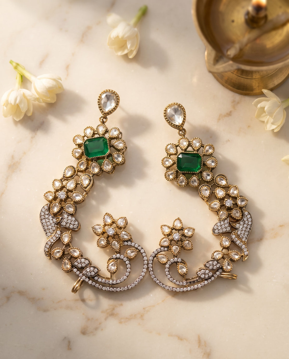 Emerald Square Stone Ear Cuffs
