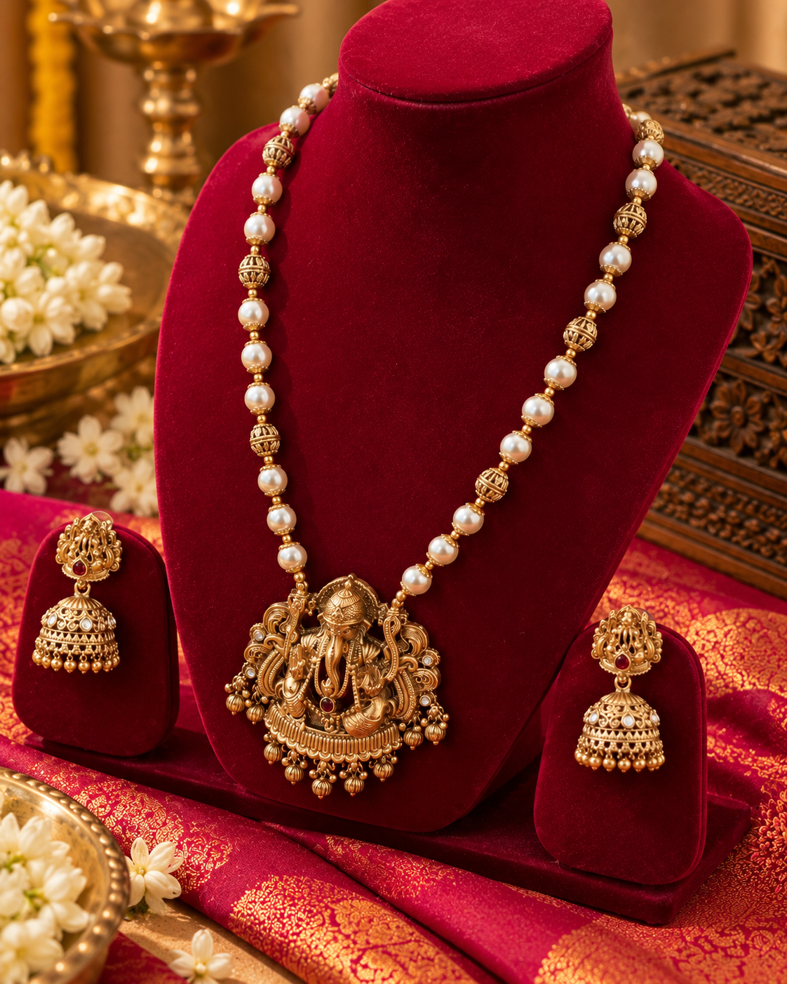 Golden Ganesha Temple Jewellery Portrait