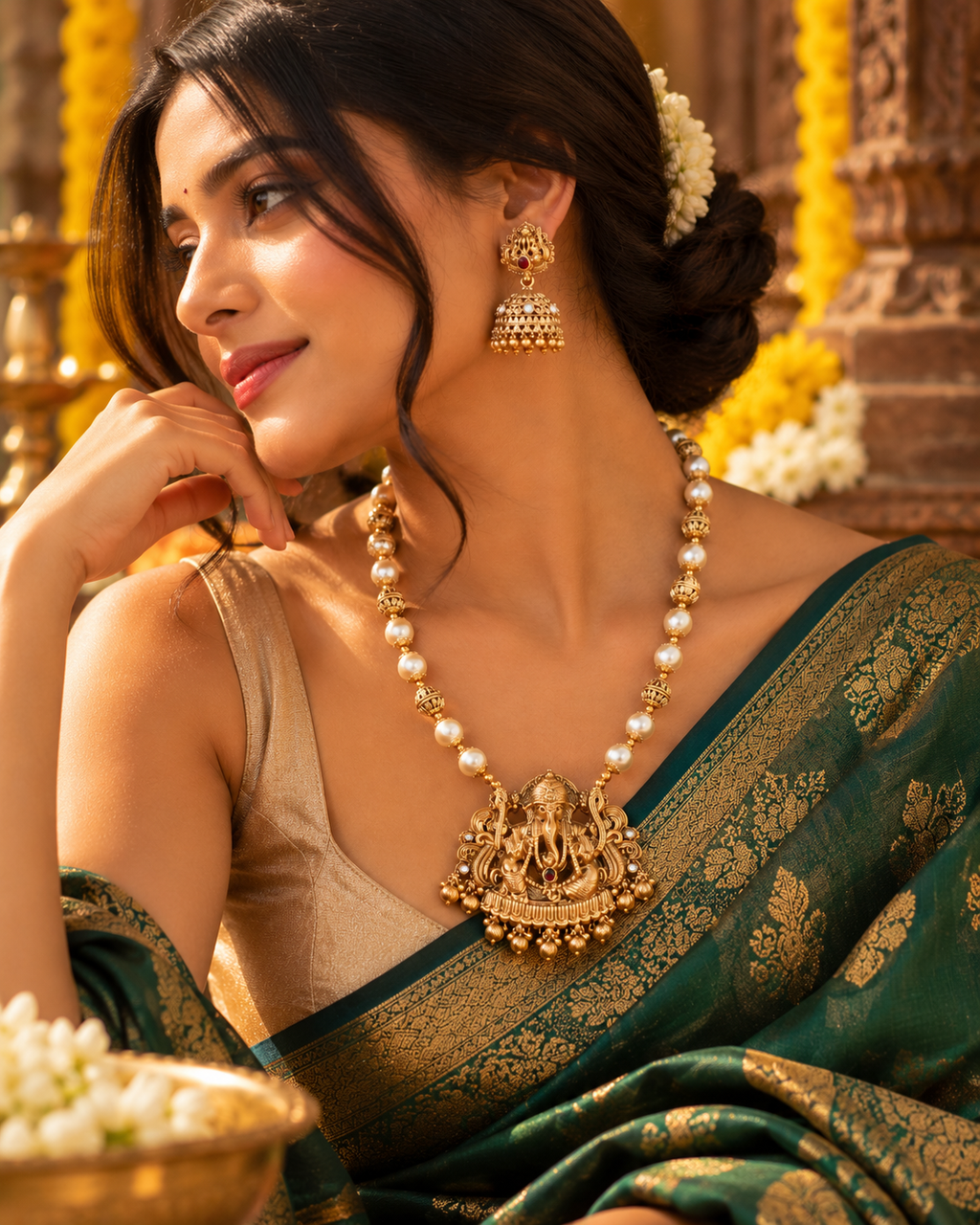 Golden Ganesha Temple Jewellery Portrait