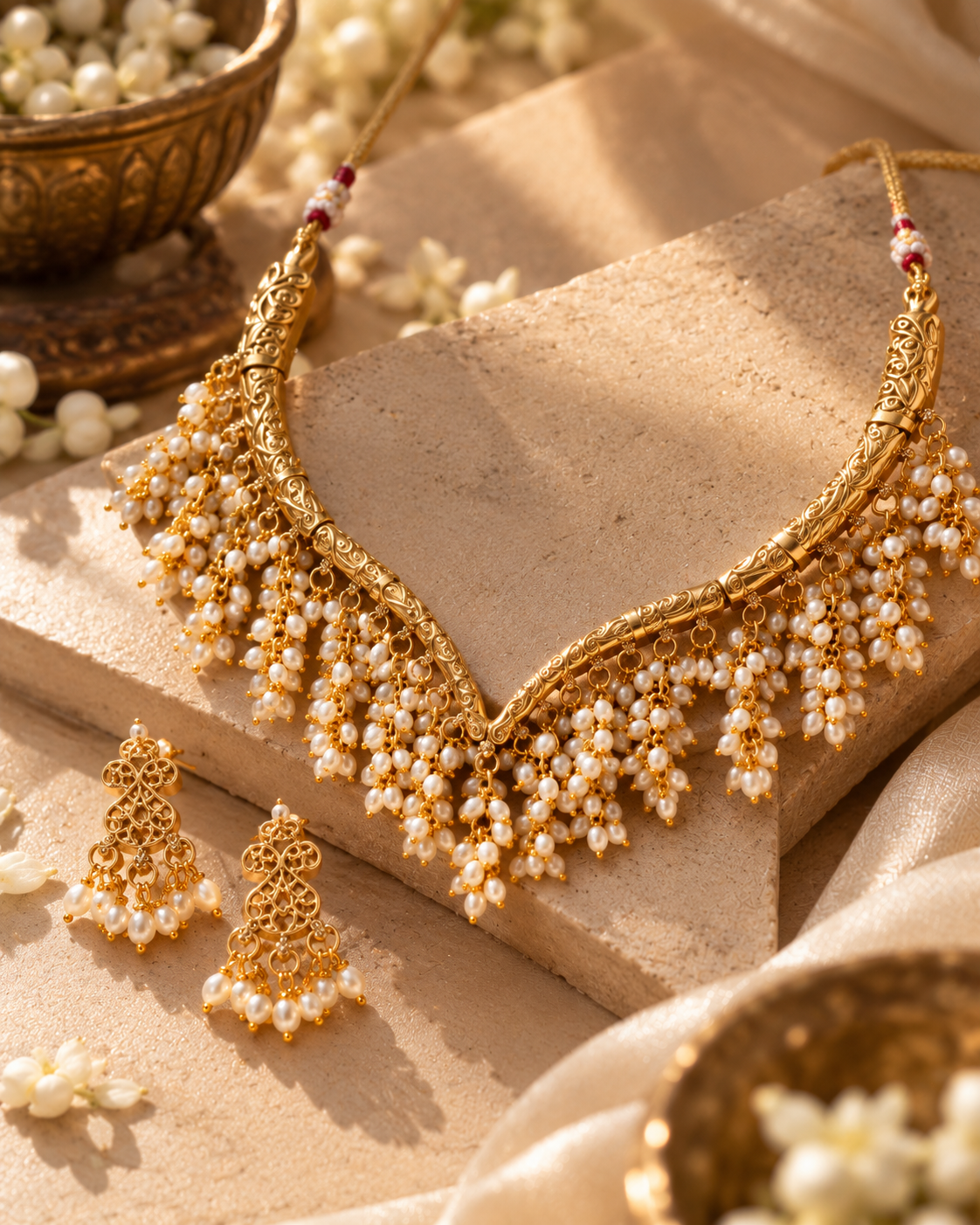 Golden Pearl Bridal Jewelry