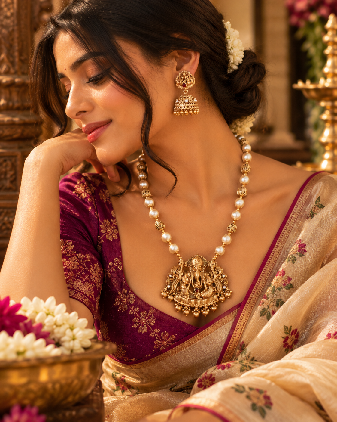 Golden Ganesha Temple Jewellery Portrait
