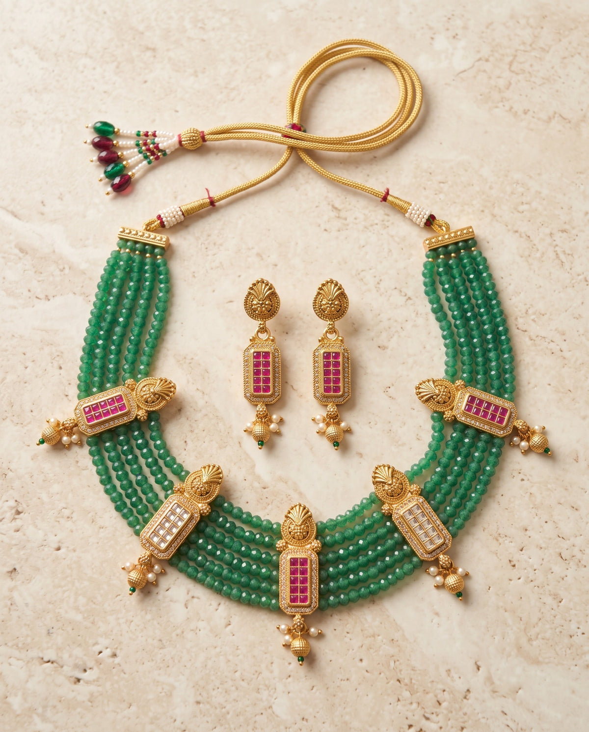 Green Bead Bar Choker Set