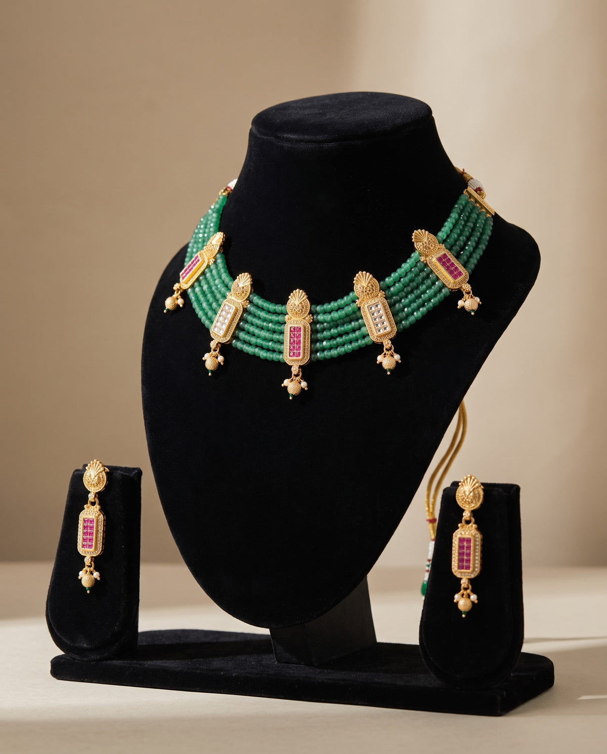 Green Bead Bar Choker Set