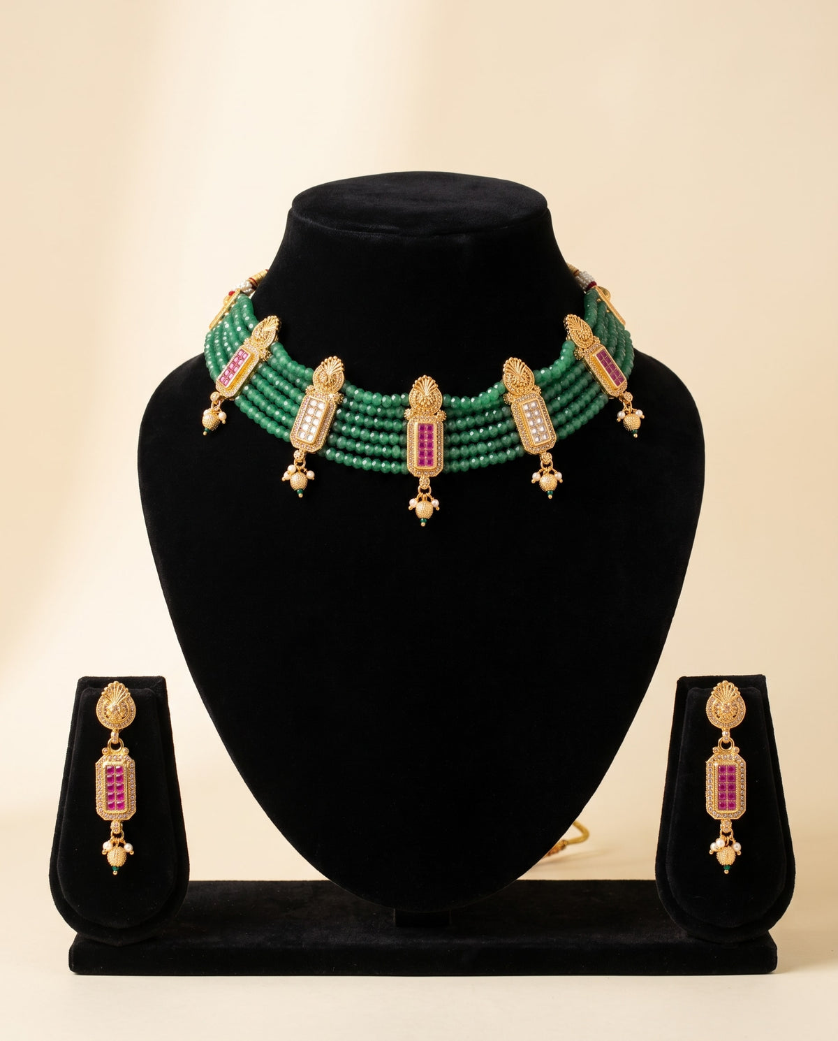 Green Bead Bar Choker Set