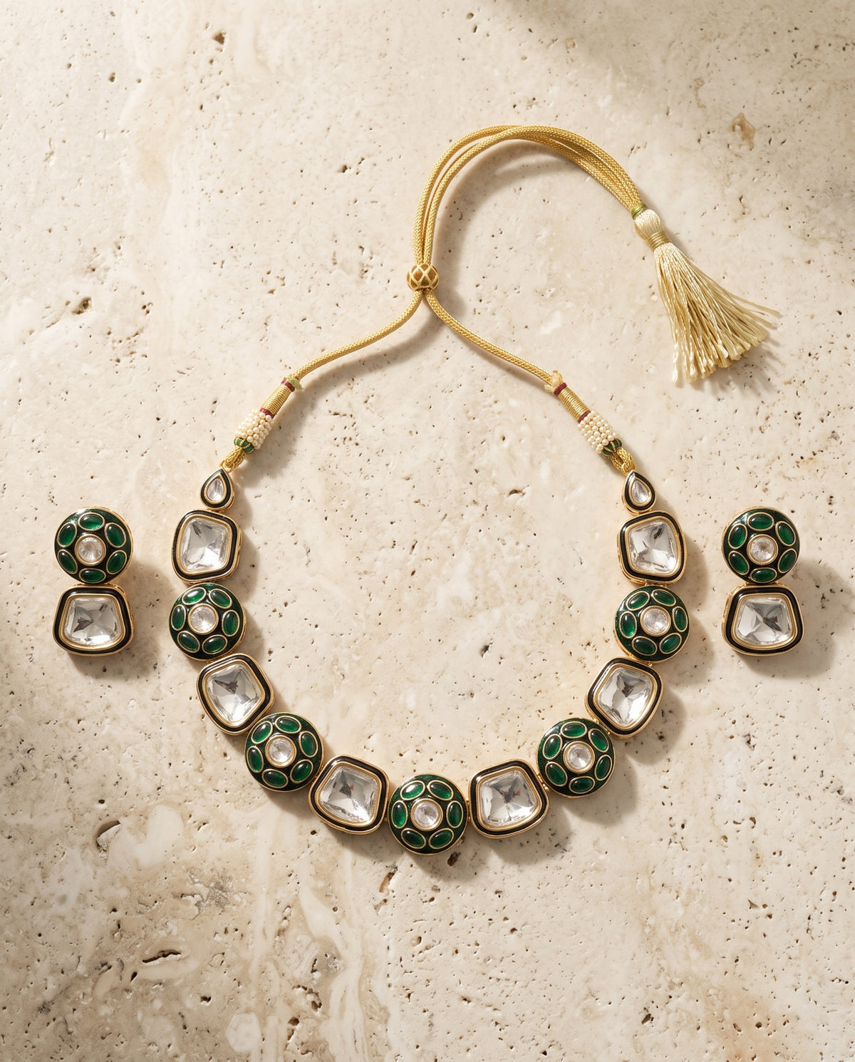 Green Enamel Kundan Choker Set
