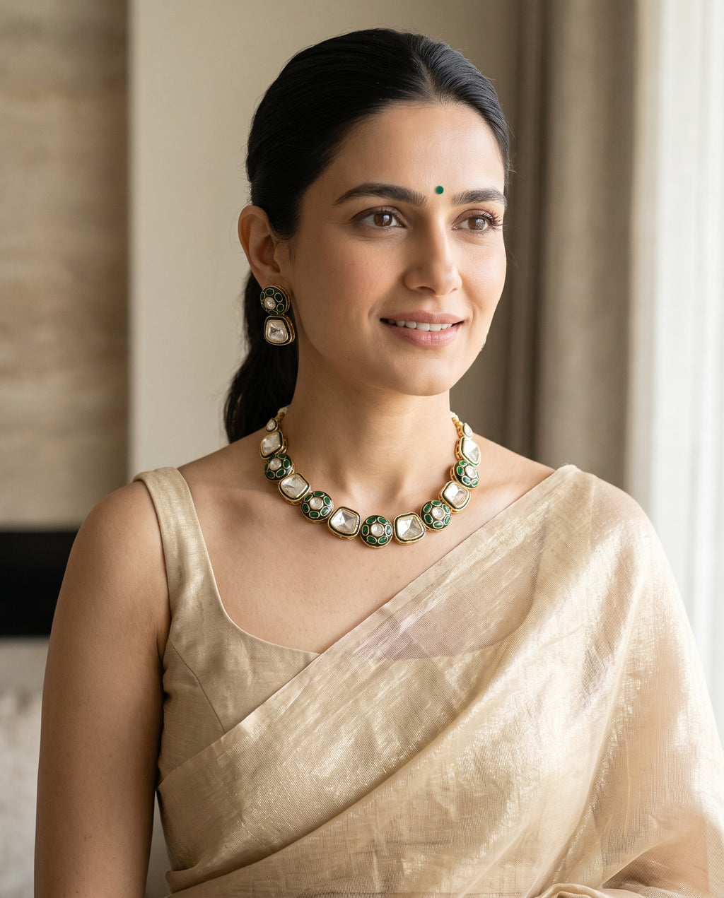 Green Enamel Kundan Choker Set