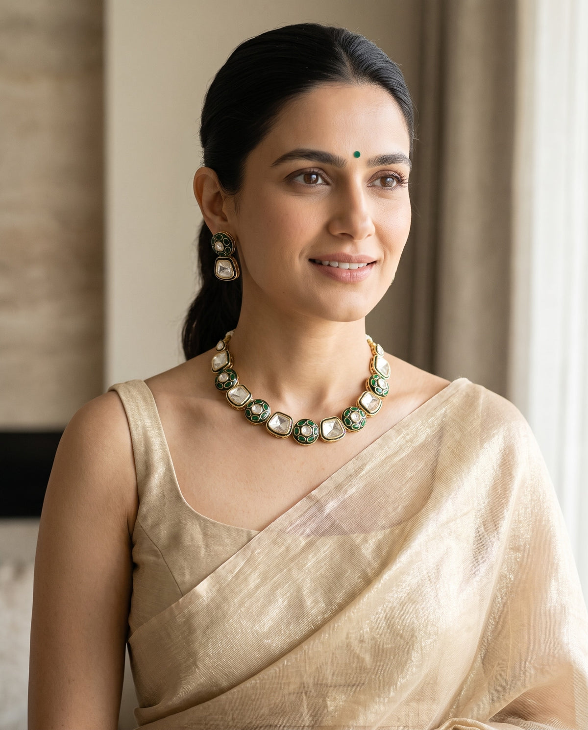 Green Enamel Kundan Choker Set