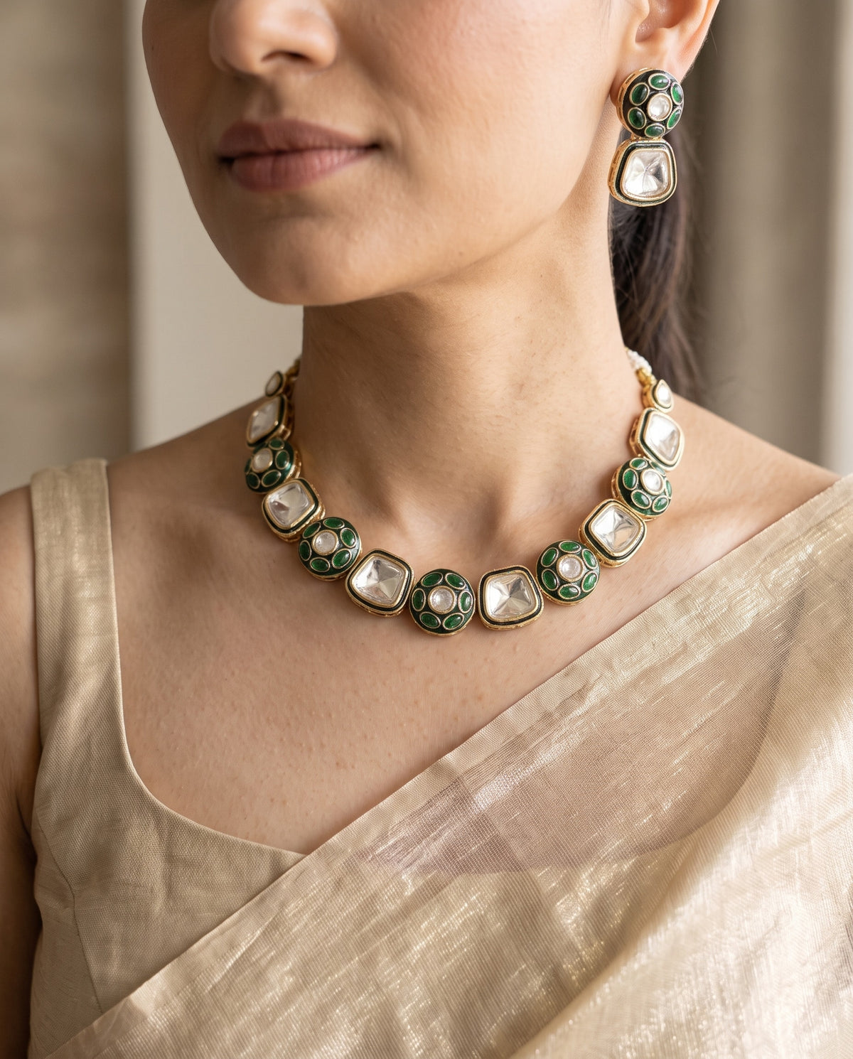 Green Enamel Kundan Choker Set