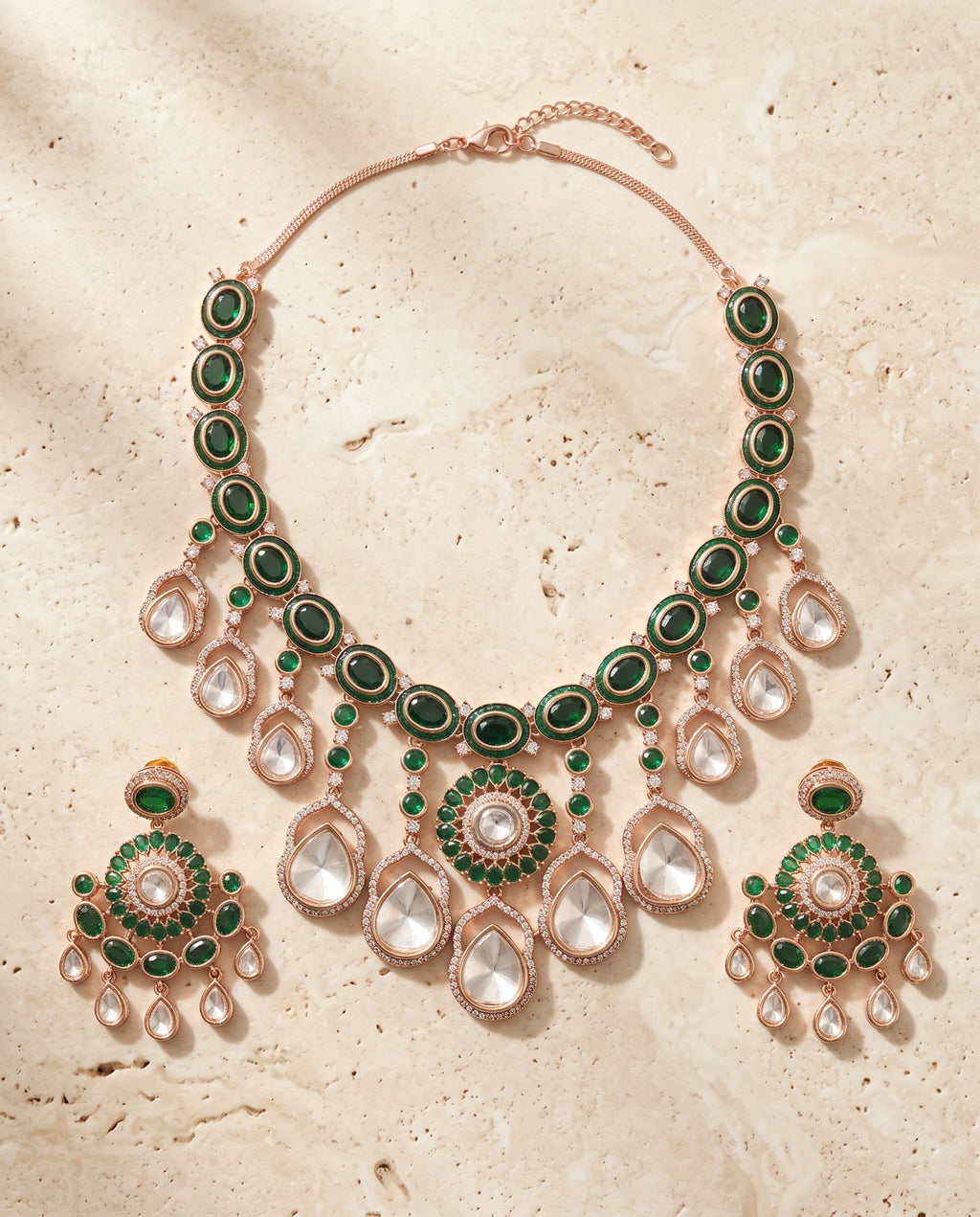 Green Oval Polki Choker Set