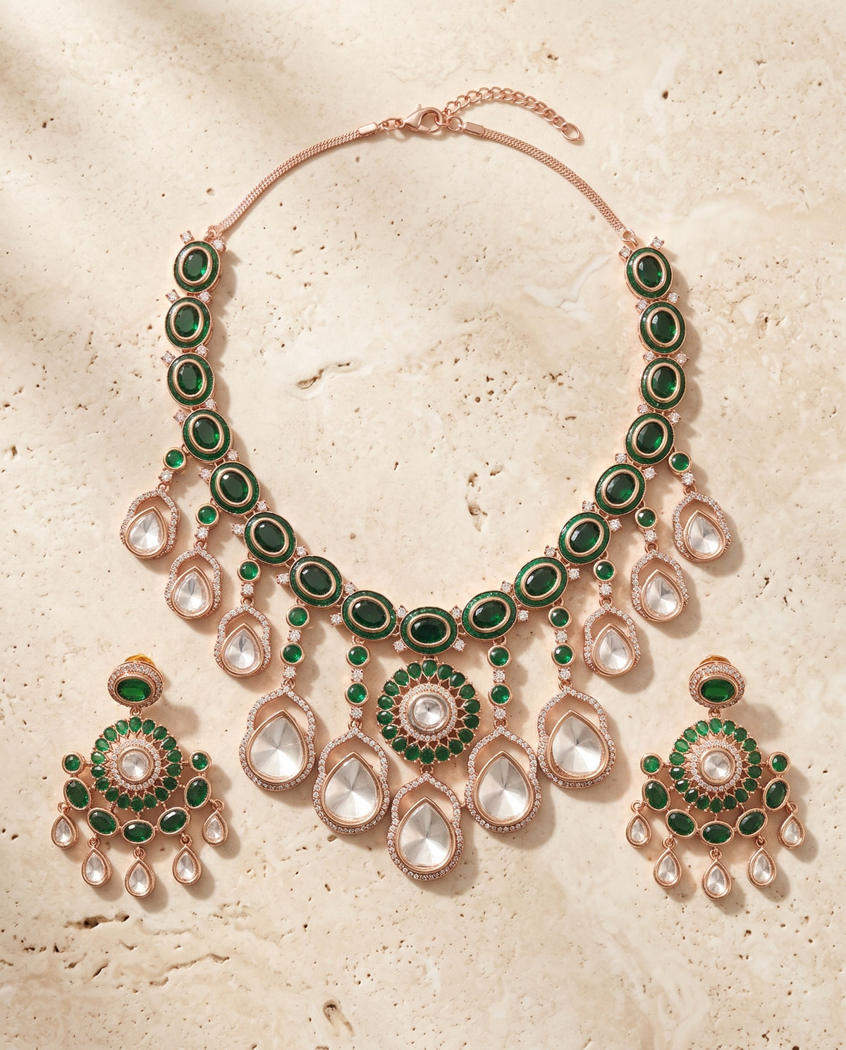 Green Oval Polki Choker Set