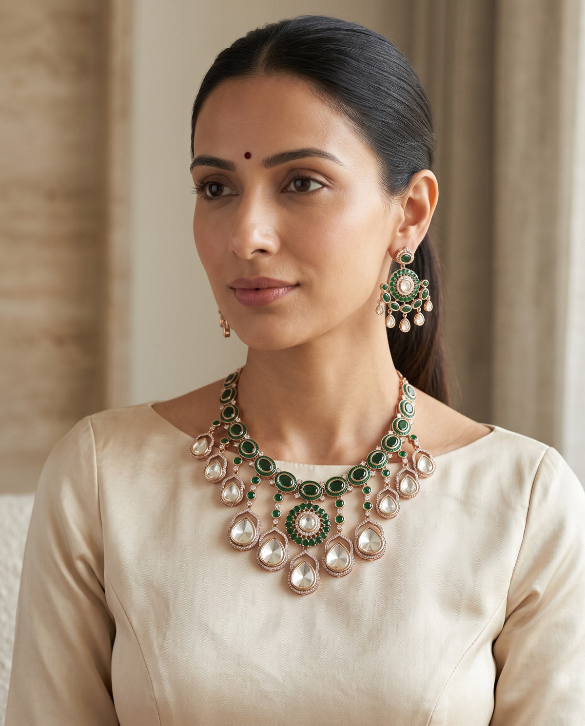 Green Oval Polki Choker Set