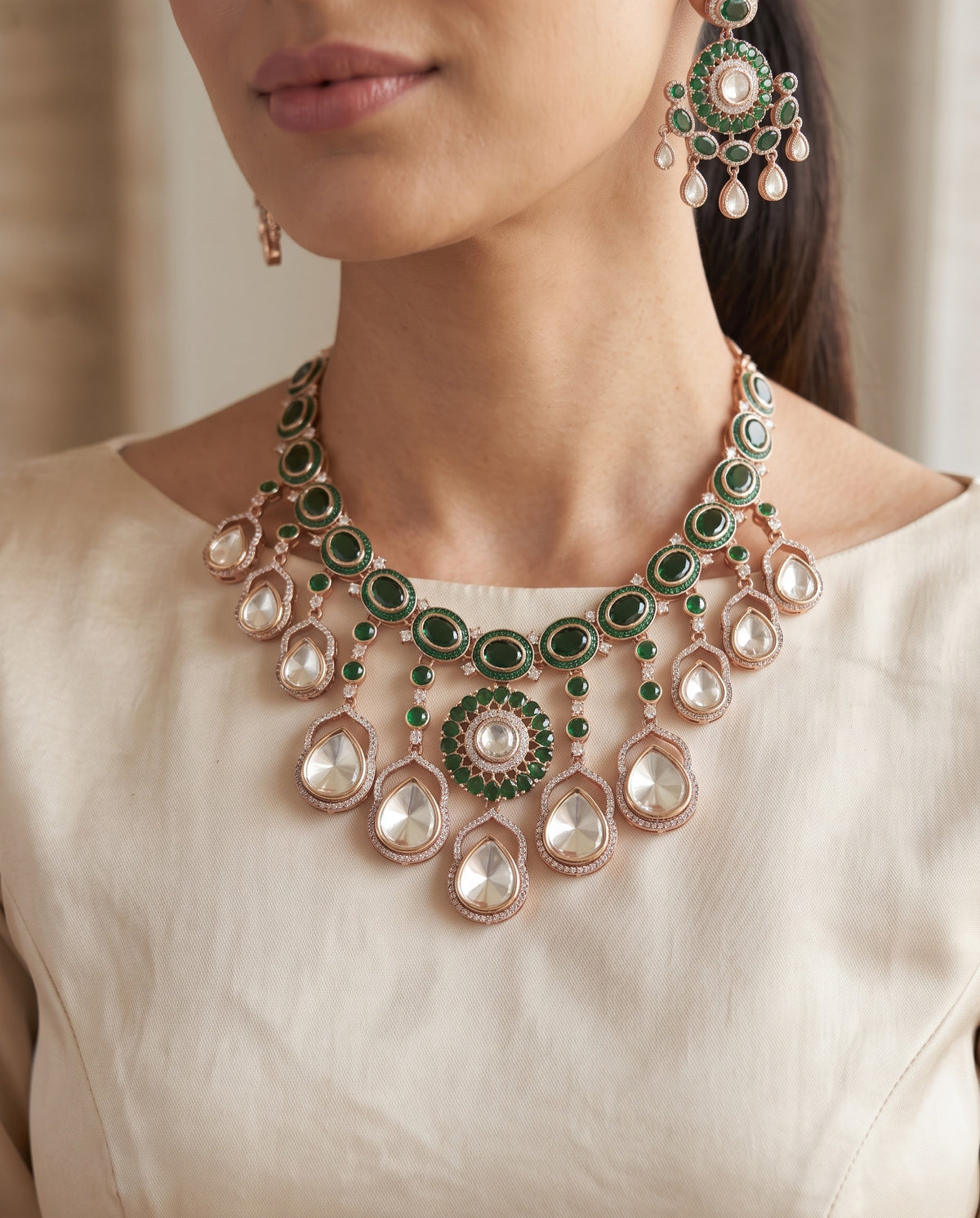 Green Oval Polki Choker Set