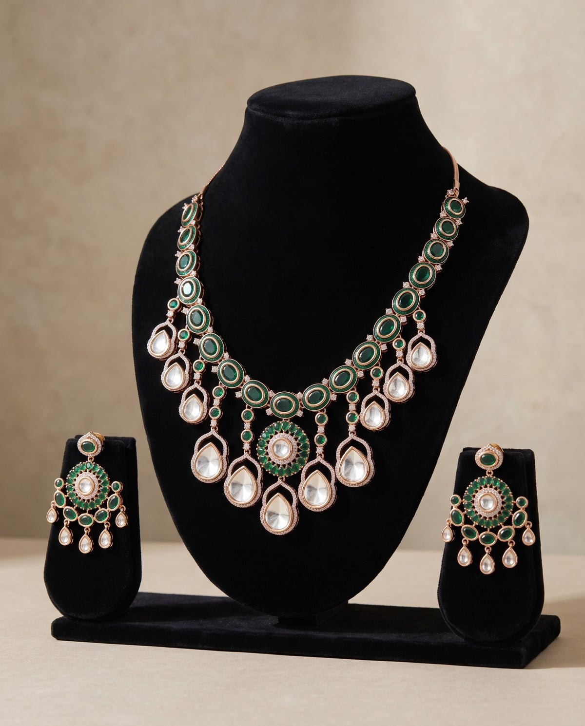 Green Oval Polki Choker Set