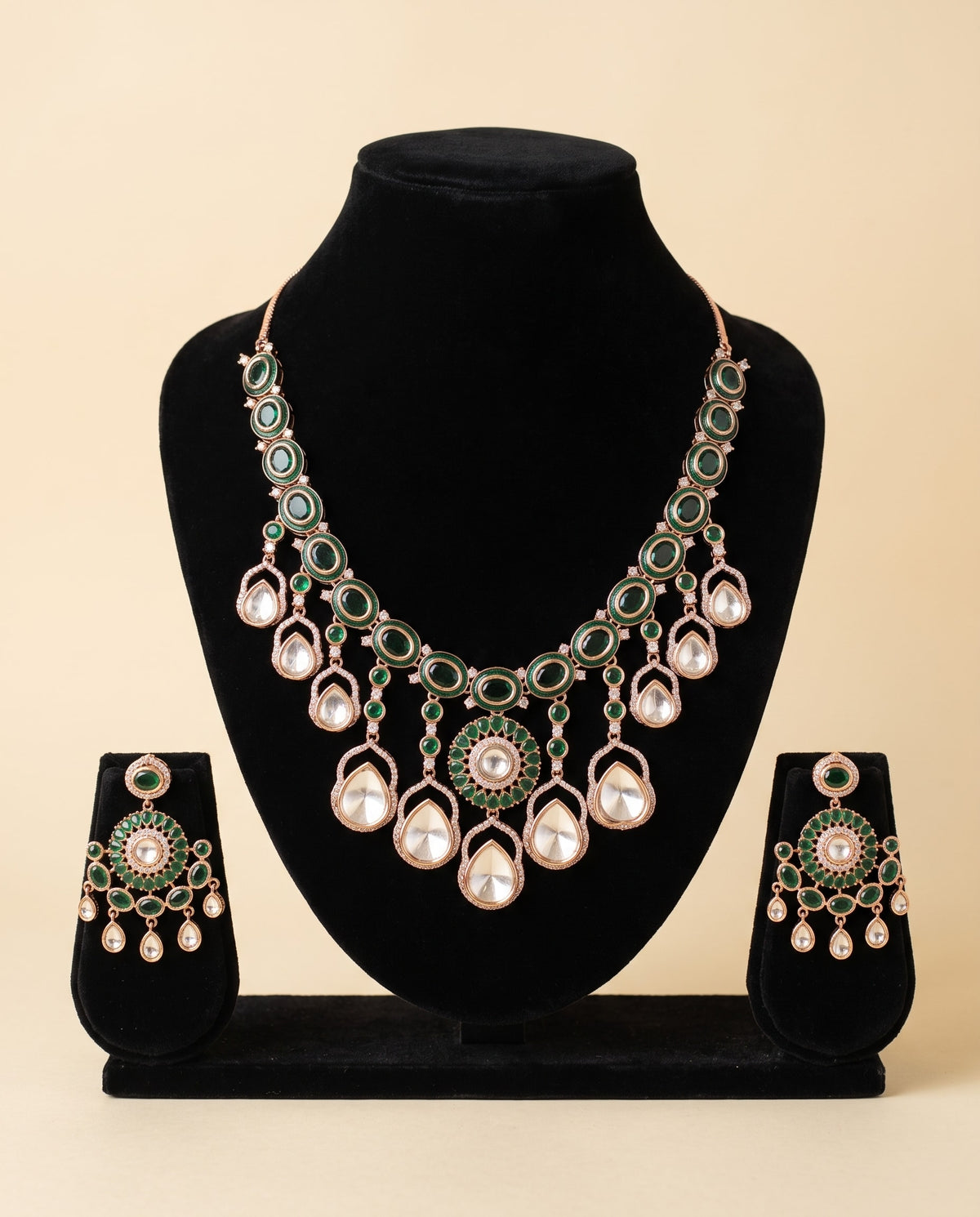 Green Oval Polki Choker Set
