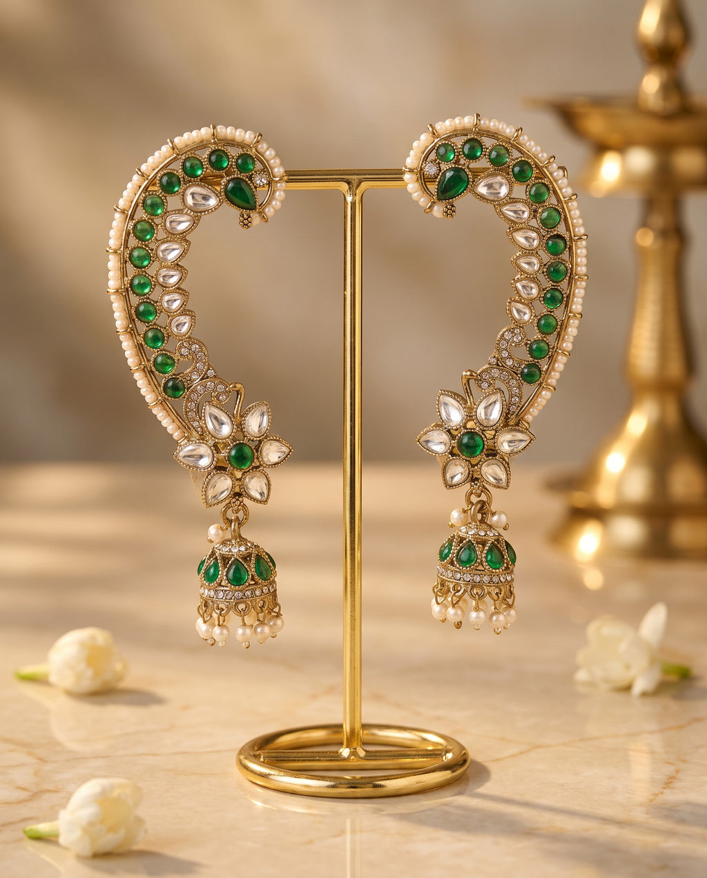Green Stone Ear Cuff Jhumkas