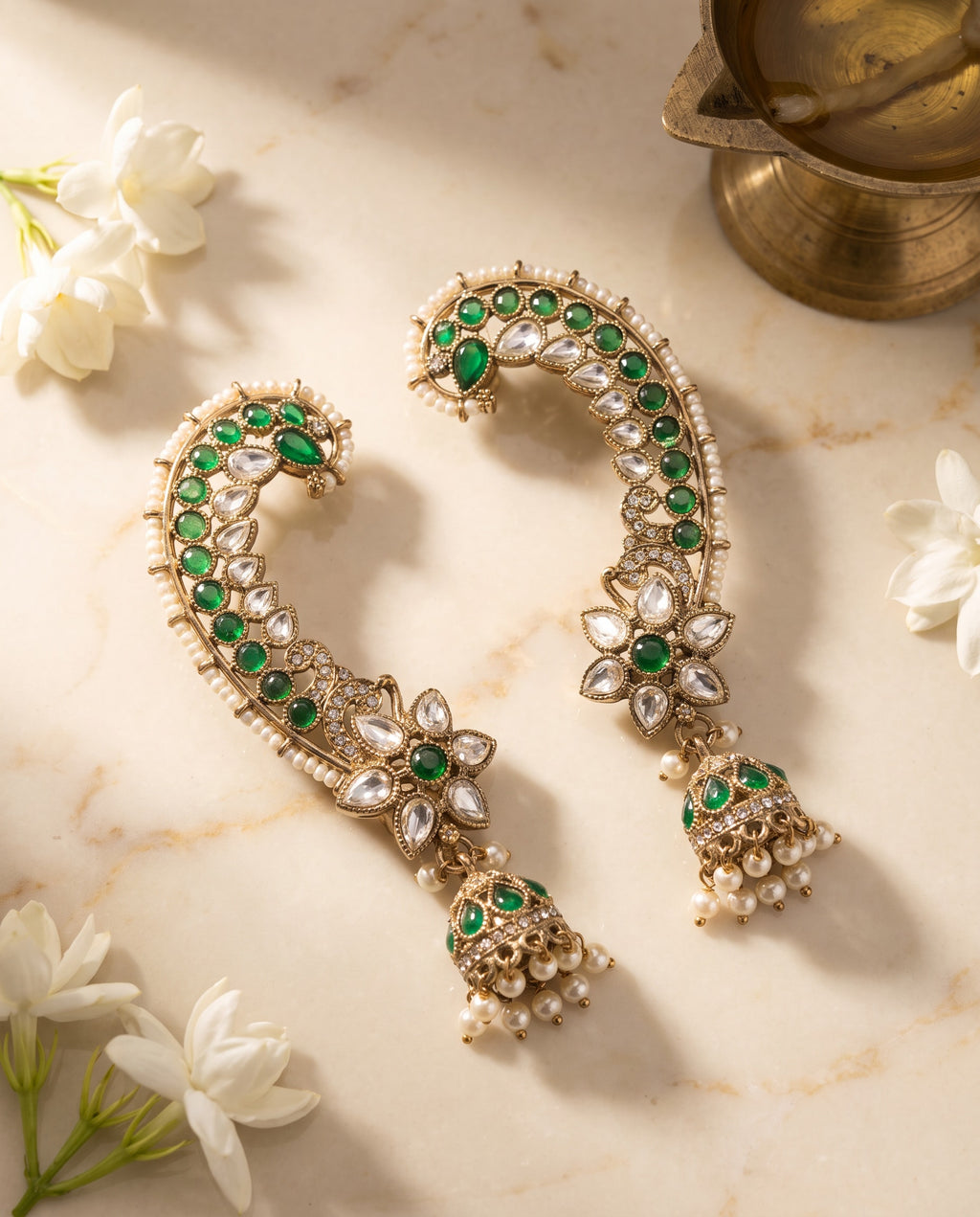 Green Stone Ear Cuff Jhumkas