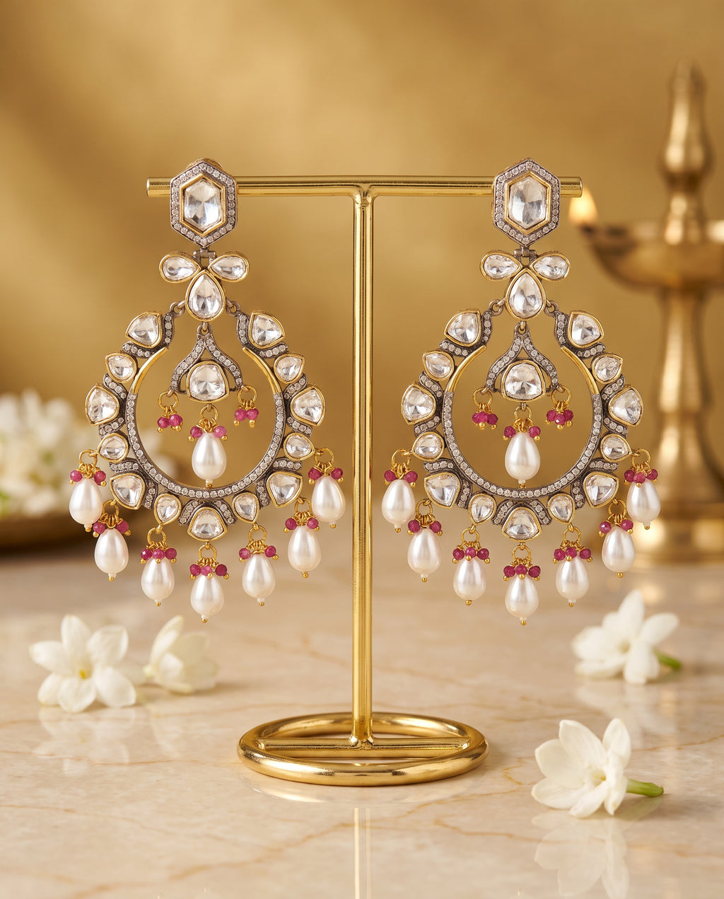 Kundan Pearl Drop Chandbali Earrings