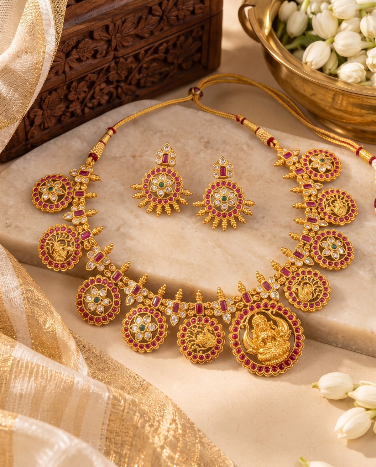 Lakshmi Floral Medallion Necklace Set