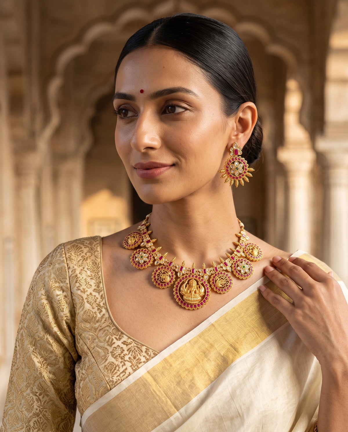 Lakshmi Floral Medallion Necklace Set