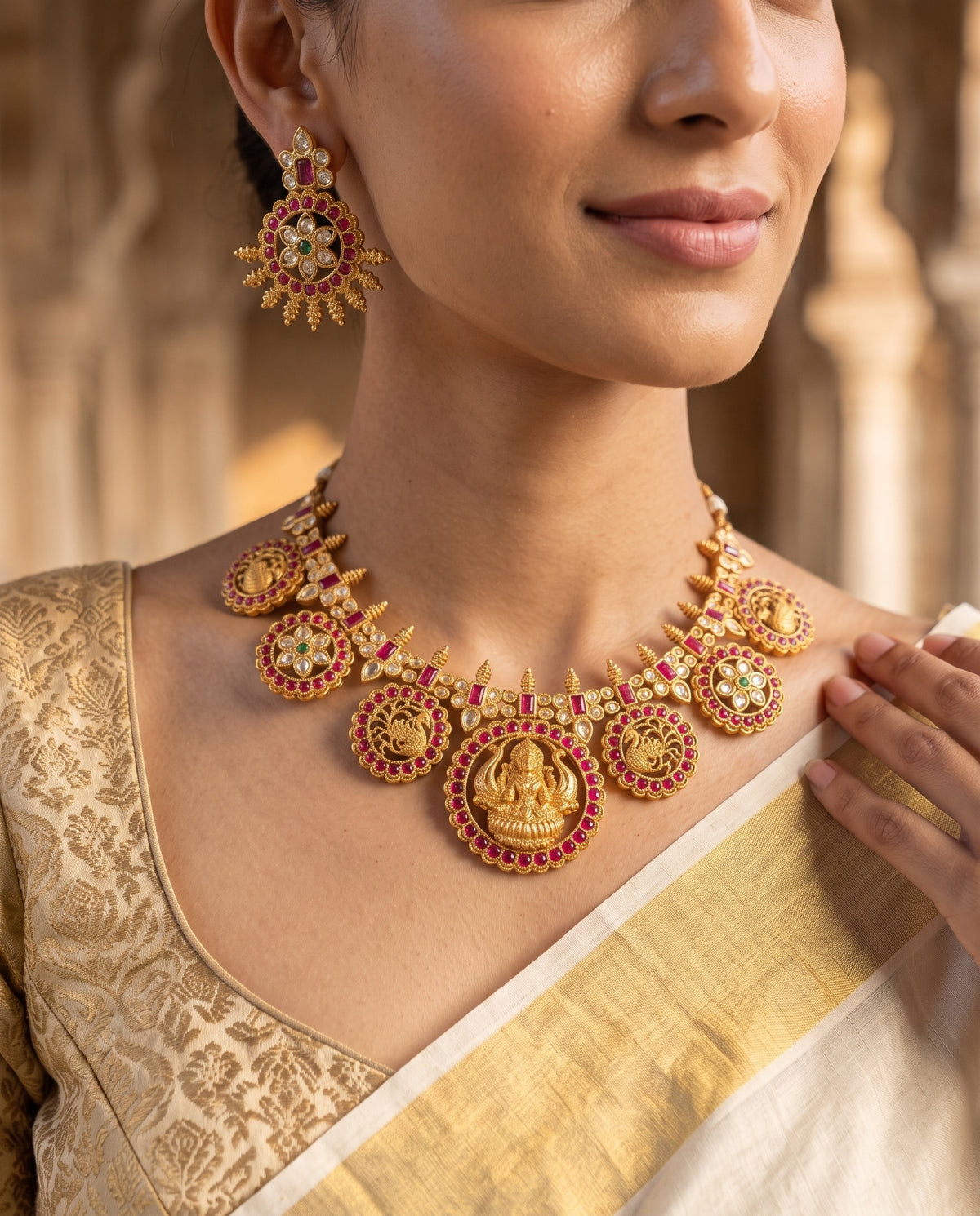 Lakshmi Floral Medallion Necklace Set