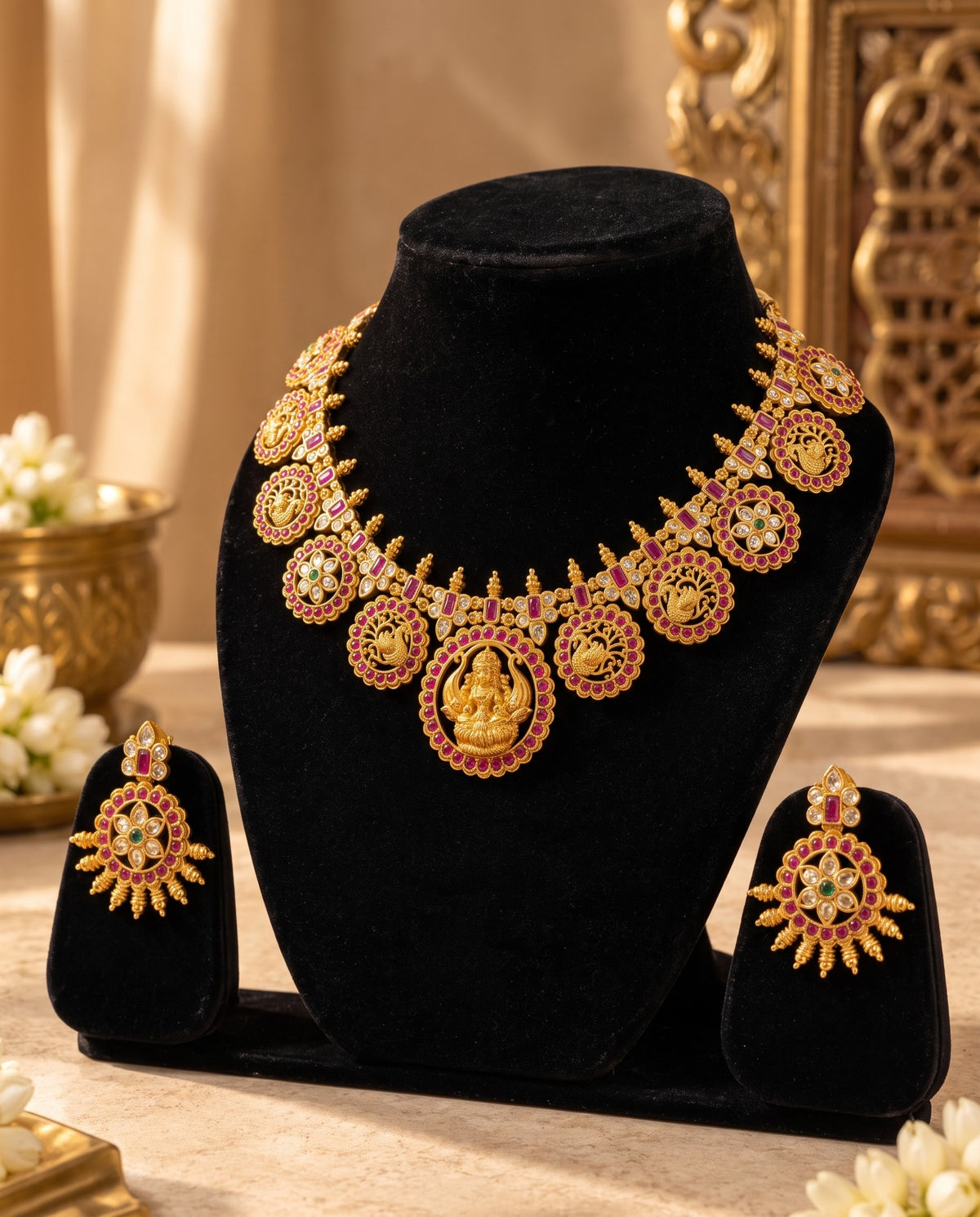 Lakshmi Floral Medallion Necklace Set