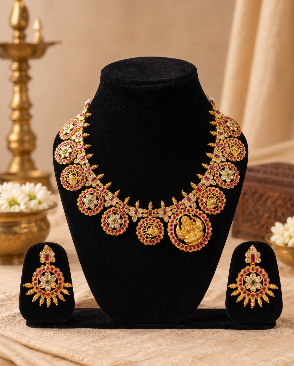 Lakshmi Floral Medallion Necklace Set