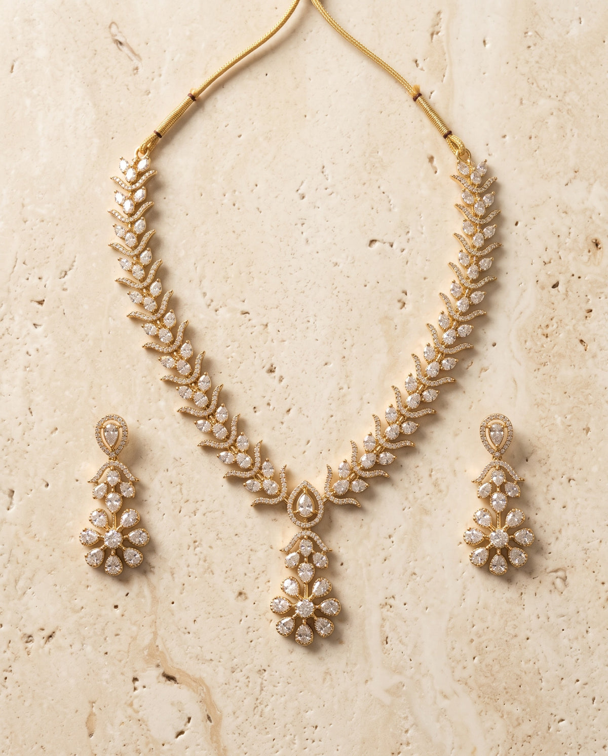 Leafy Diamond CZ Necklace Set