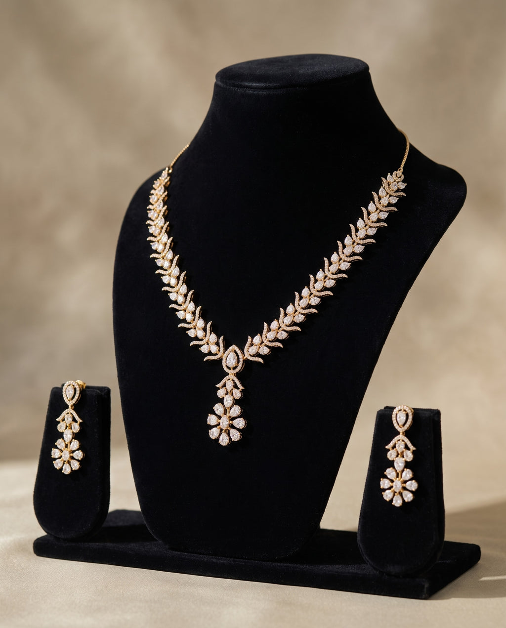 Leafy Diamond CZ Necklace Set
