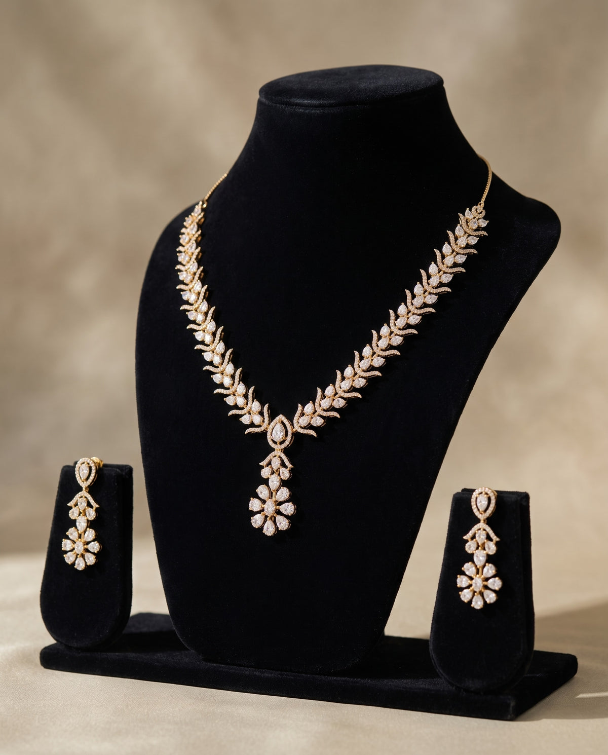 Leafy Diamond CZ Necklace Set
