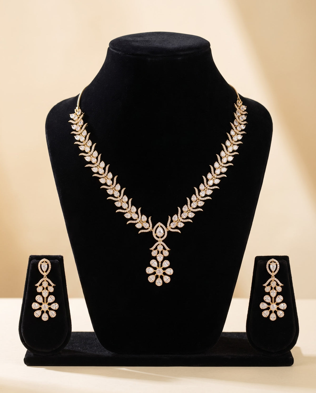 Leafy Diamond CZ Necklace Set