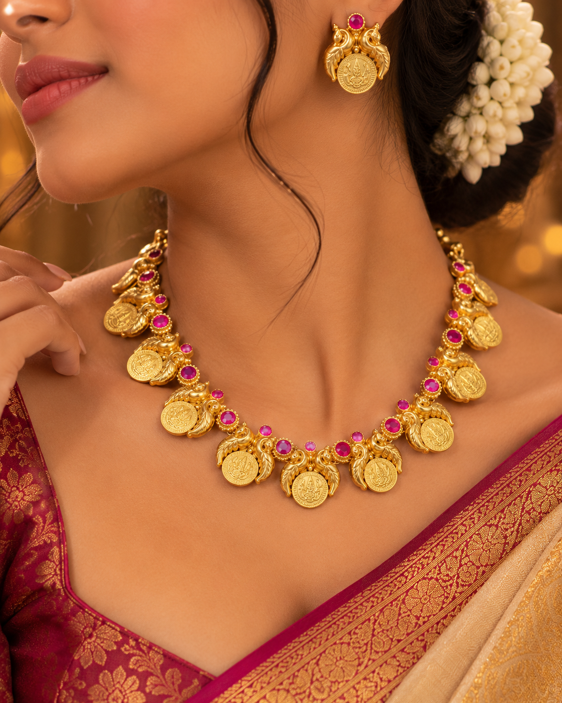 Ruby-Studded South Indian Bridal Elegance