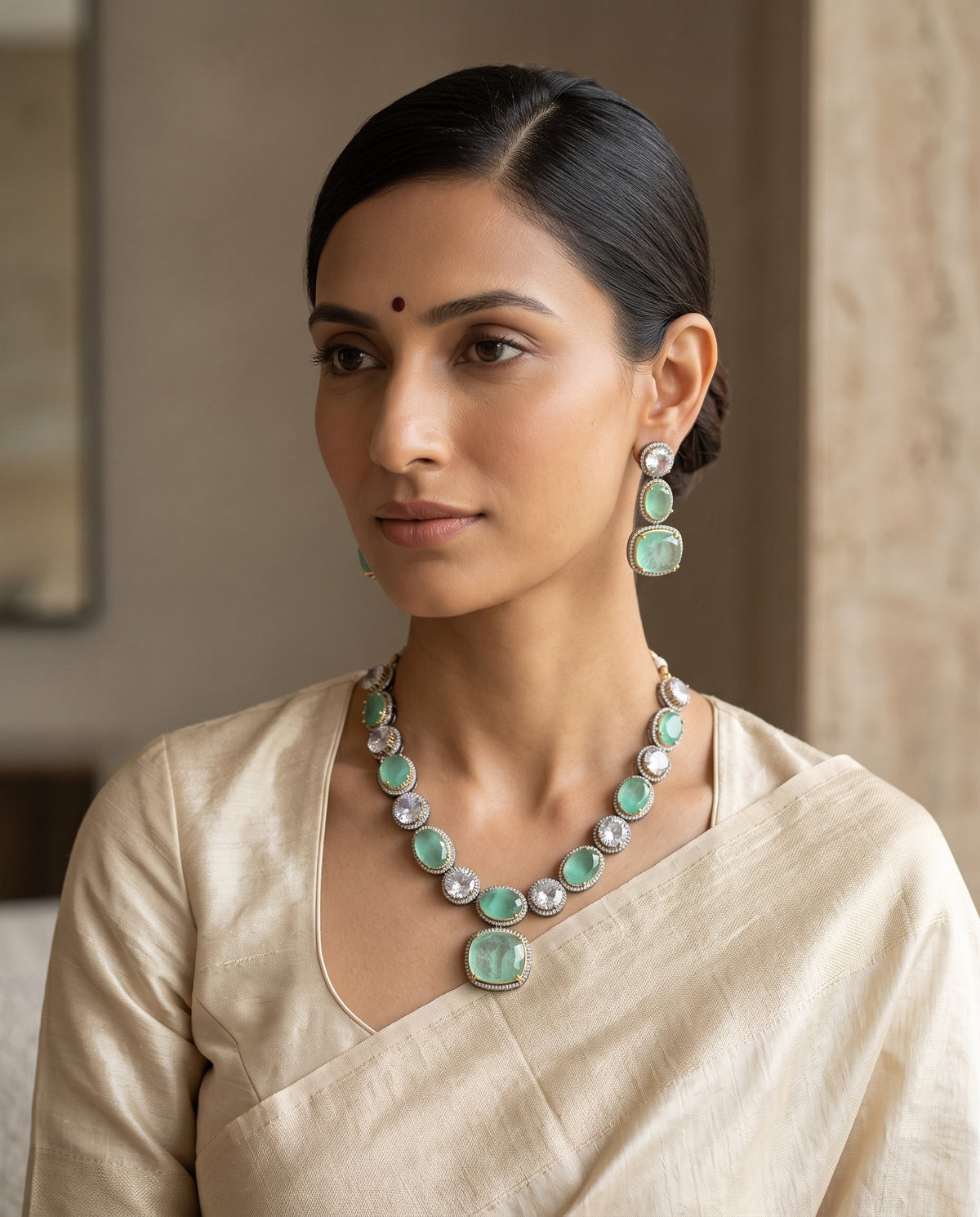 Mint Green Oval Stone Necklace