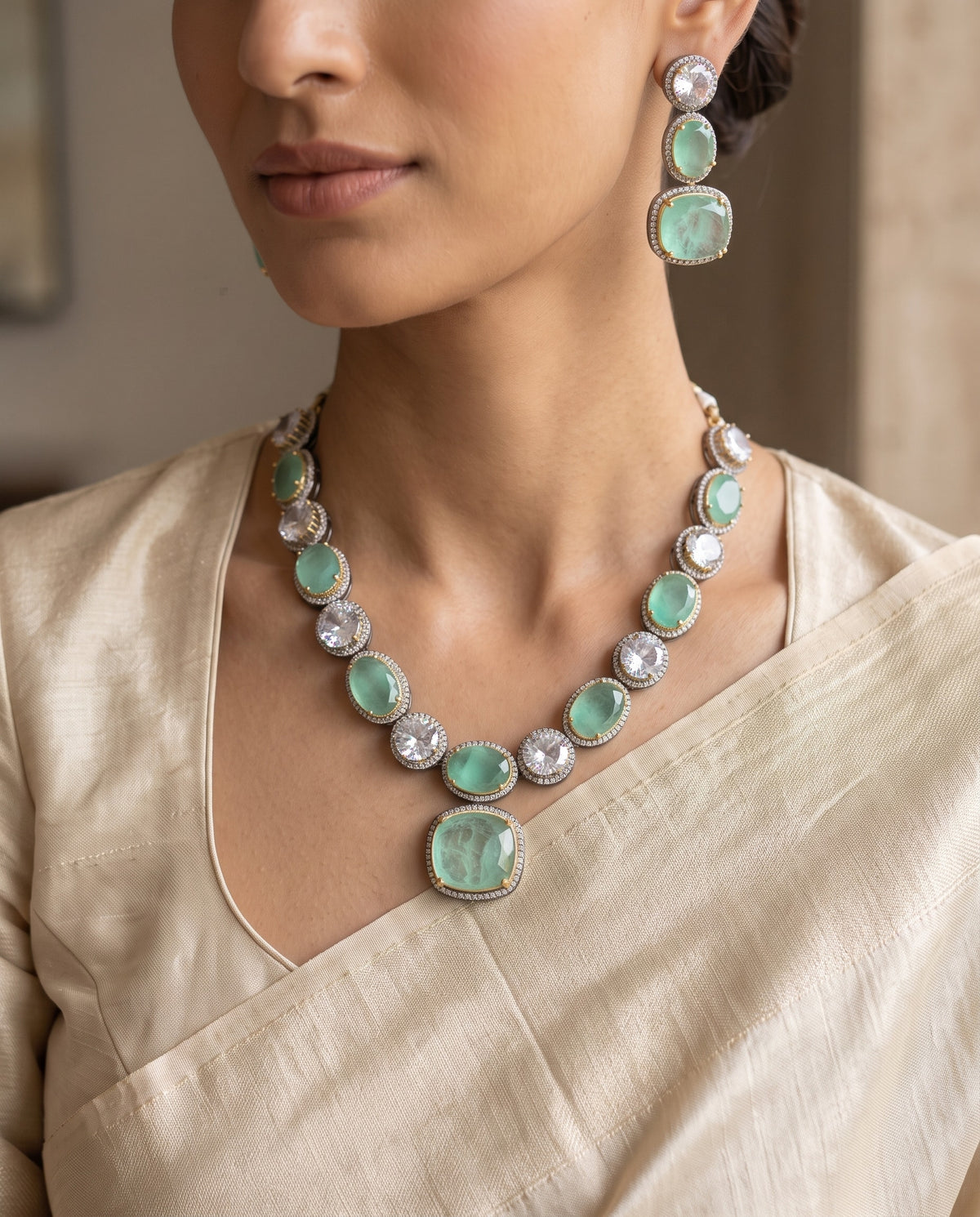 Mint Green Oval Stone Necklace