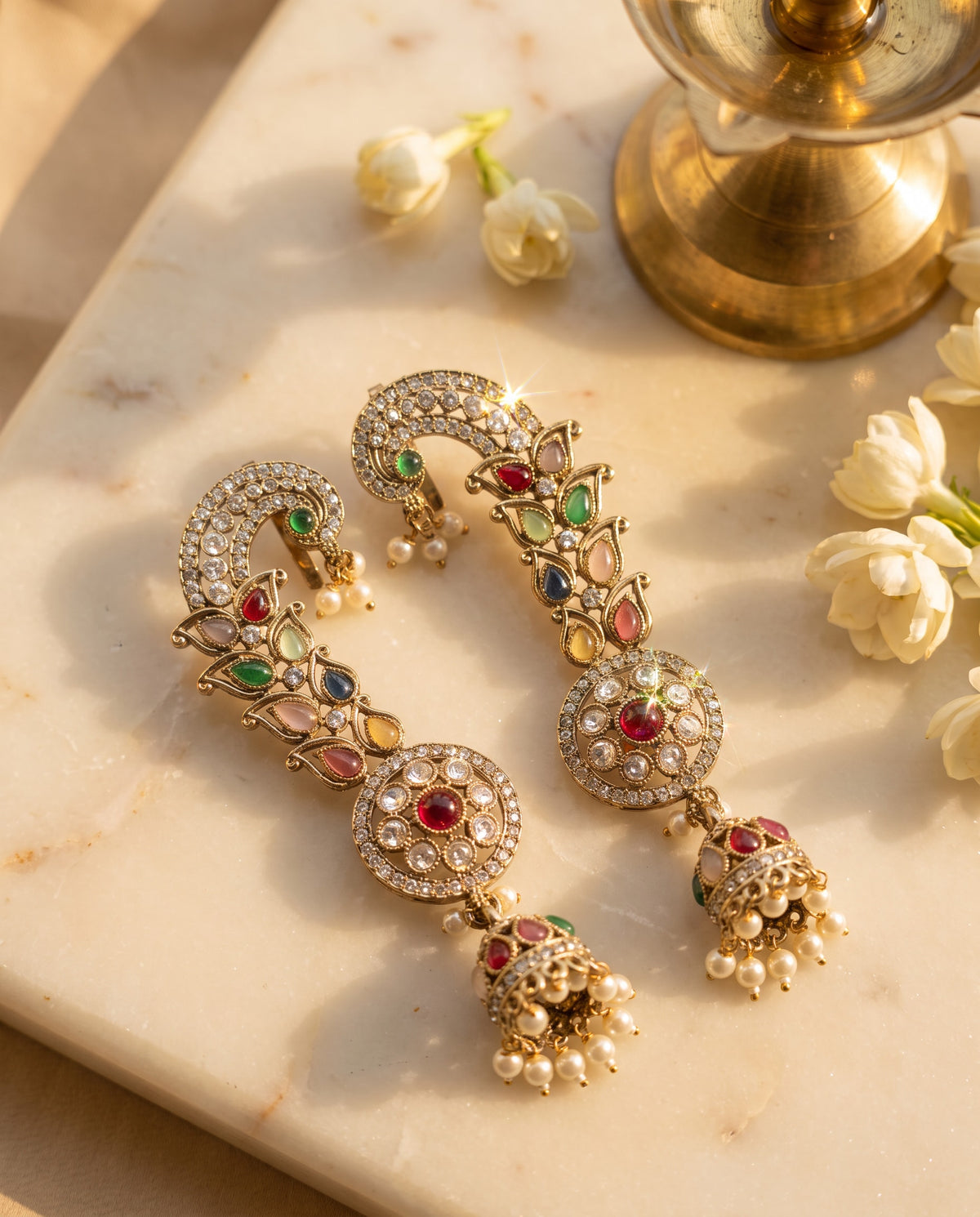 Multicolor Navratna Long Ear Cuffs