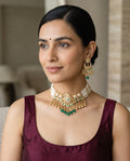 Pearl Choker with Green Beads